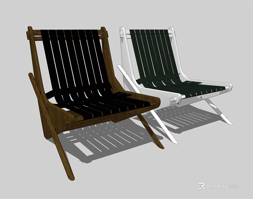 Modern Leisure Chairs With Wooden Frame And Striped Seat In Black And White 3d model 
