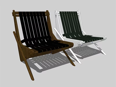Modern Leisure Chairs With Wooden Frame And Striped Seat In Black And White 3d model