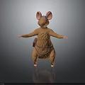 Cute Brown Mouse 3D Model with Pink Ears Blue Glasses and Brown Bag Standing Pose