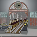 Historic Train Station Architecture With Clock Tower Arched Roof Platforms And Vintage Train