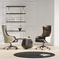 Leather Office Chairs Beige Black And White With Wheels Small Round Table And Metal Shelf Decor
