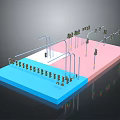 Traffic Facility Model With Blue Pink Platforms And Traffic Lights Railings