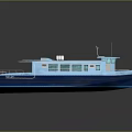 Modern Blue Wooden Boat With Upper Deck Large Windows And Shiny Exterior