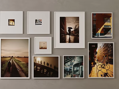 Decorative Photo Wall With Various Framed Photos Of Landscapes People And City Scenes 3d model