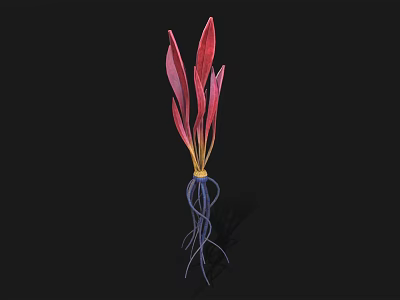 Vibrant Red And Purple Leaves With Yellow Stems And Blue Roots On Black Background 3d model