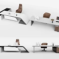 Modern Office Desk Design With White Tabletop Brown Chair And Storage