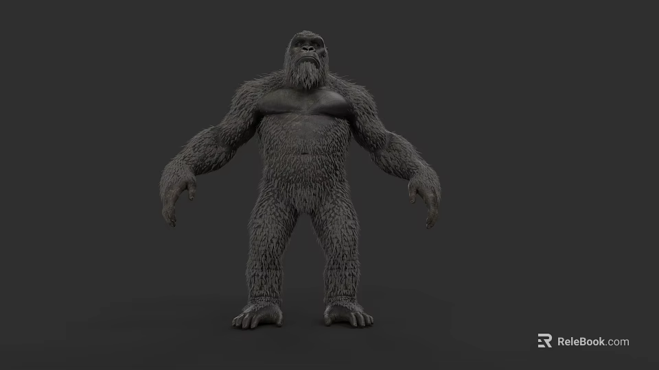 Realistic 3D Gorilla Model With Standing Pose And Gray Furry Texture 3d model