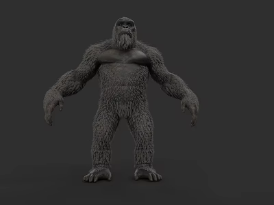 Realistic 3D Gorilla Model With Standing Pose And Gray Furry Texture 3d model