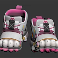 Cute Kids Summer Shoes with Pink White Cartoon Claw Design and Velcro Straps for Toddlers