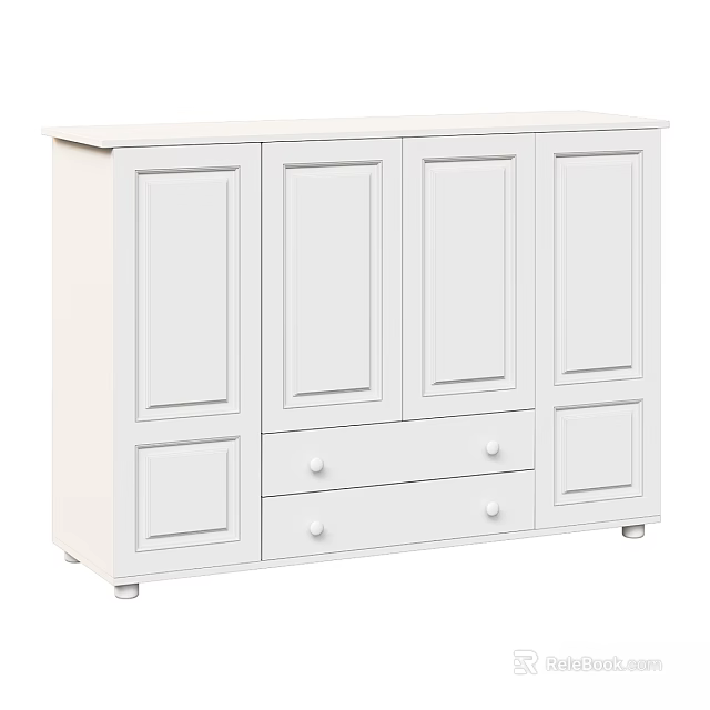 White Wooden Chest of Drawers with Cabinet Doors and Double Drawers Simple Home Storage Furniture 3d model 