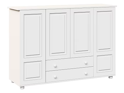 White Wooden Chest of Drawers with Cabinet Doors and Double Drawers Simple Home Storage Furniture 3d model