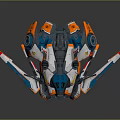 Futuristic Spacecraft With White Blue Orange Sleek Aerodynamic Wings And Thrusters