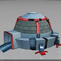 Futuristic Dome Building With Blue Gray Exterior Red Accent Bands Antenna And Steps
