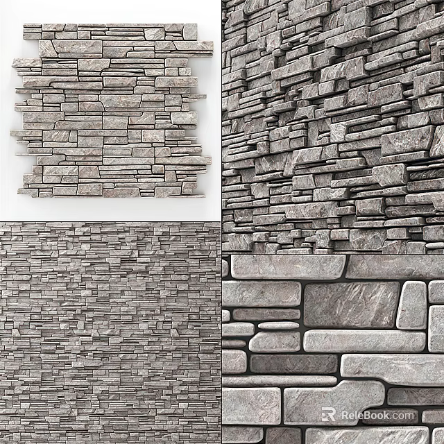 Natural Stacked Stone Background Wall Design With Textured Layers For Interior 3d model 