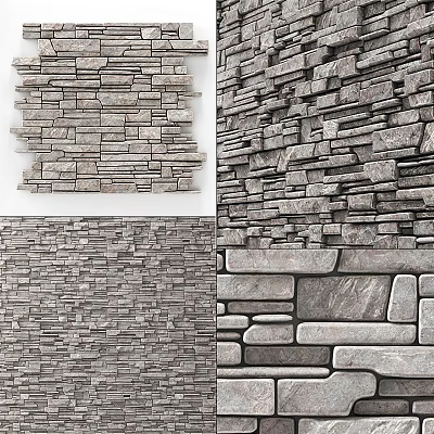 Natural Stacked Stone Background Wall Design With Textured Layers For Interior 3d model