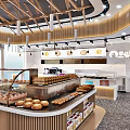 Sweet Shop Interior With Wooden Ceiling Pastry Display Cases And Pendant Lights