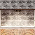 Modern Window Display with Brick Wall Background Wooden Floor and Side Display Shelves