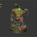 Muscular Orc Warrior Sculpture With Large Hammer Tattoos Red Cloth And Skull Base