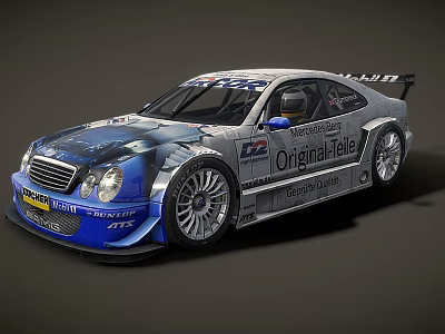 Mercedes 2005 DTM Race Car Featuring Blue White Livery Aerodynamic Design And Original Tele Logos 3d model