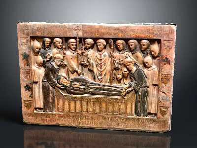 Medieval Stone Carved Relief Panel With Historical Figures And Mourning Scene 3d model