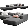 Modern Sectional Sofa With Gray Fabric And Decorative Throw Pillows 3d model
