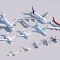 Collection Of Multiple Passenger Airplane Models In Different Colors And Various Types