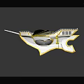 Futuristic White And Yellow Fantasy Vehicle With Wing Like Structures And Boat Shaped Body