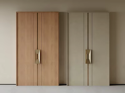 Wooden And Light Colored Double Doors With Golden Handles Modern Design 3d model