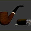 Classic Smoking Accessories With Wooden Pipe Burning Cigar And Cigarette On Dark Surface