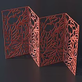 Red Folding Room Divider With Intricate Cutout Leaf And Flower Patterns 3d model