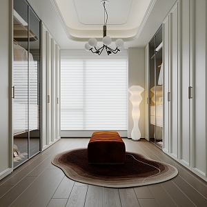 French cloakroom French wardrobe lounge chair shaped carpet venetian blinds floor lamp chandelier 3d model