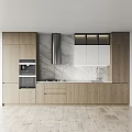Modern Kitchen Interior With Wooden Cabinets Marble Backsplash Island Wine Cooler And Appliances