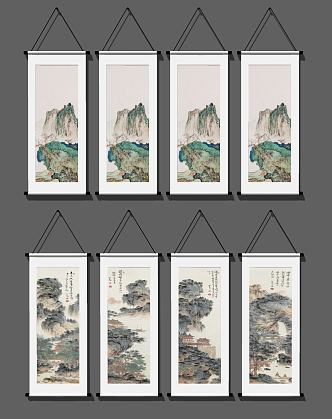 New Chinese Landscape Painting Scroll Hanging Picture Combination 3d model