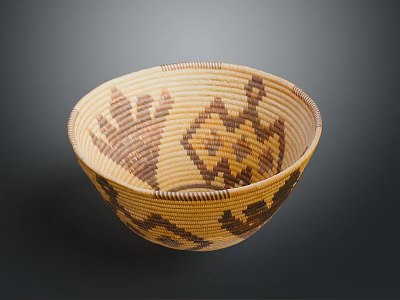 Handwoven Decorative Basket With Intricate Brown Patterned Design For Home Use 3d model