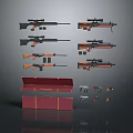 Various Weapons Including Rifles Sniper Rifles With Red Case And Accessories 3d model