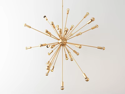 Elegant Modern Gold Metal Chandelier with Starburst Design for Living Room Interior 3d model