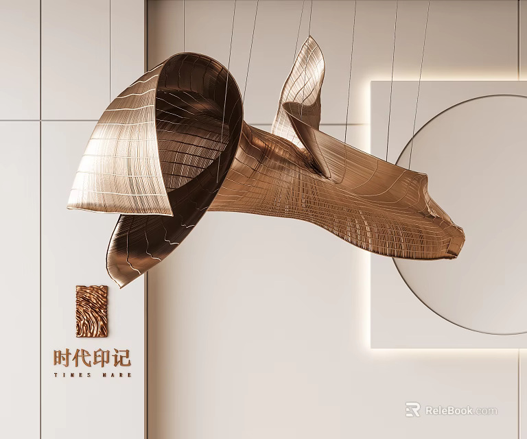 Elegant Modern Metallic Sculptural Chandelier With Unique Curved Design For Contemporary Interior 3d model 