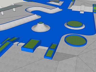 Modern Landscape Design With Blue Water Features Circular Green Spaces And Paved Areas 3d model