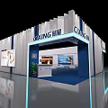 CIXING Exhibition Booth Modern Design With White Blue Screens Green Plant And Blue Carpet