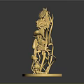 Ornate Golden Plant Sculpture With Flowers Birds Stems And Circular Base