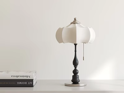 Modern Table Lamp With White Lampshade Black Post And Silver Base On Table Near Books 3d model