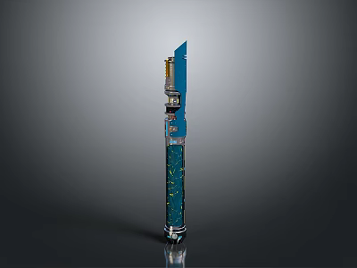 Blue And Green Decorative Blade With Metallic Components And Intricate Designs 3d model