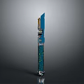 Blue And Green Decorative Blade With Metallic Components And Intricate Designs