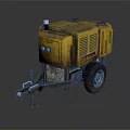 Yellow Industrial Generator With Trailer Hitch And Worn Metal Texture On Wheels