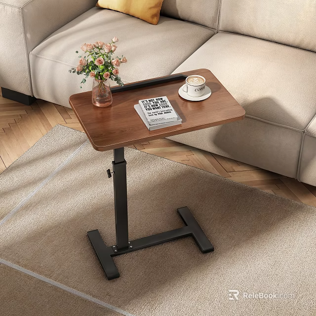 Adjustable Sofa Side Table With Wooden Top And Black Metal Frame 3d model