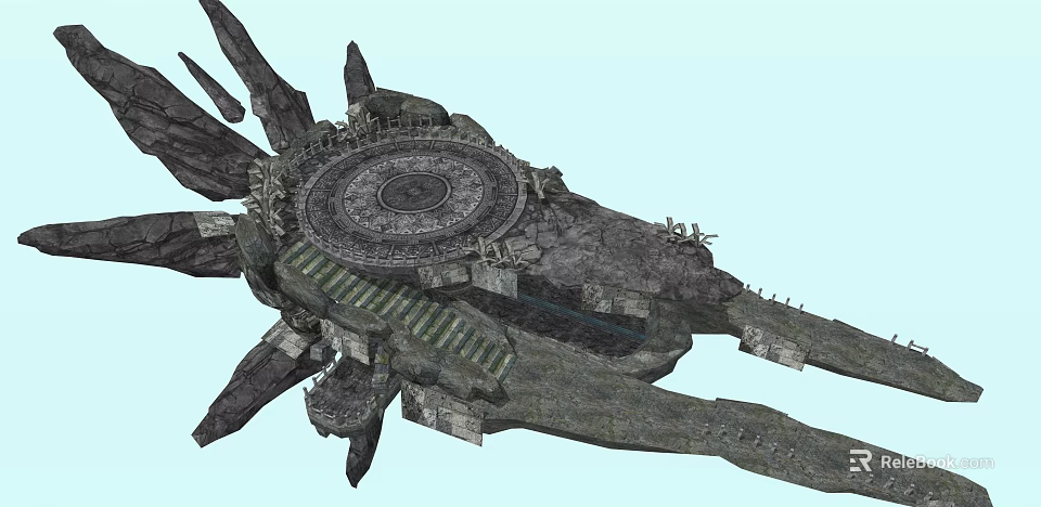 Intricate Ancient Stone Circular Fortress With Spiked Protrusions And Steps 3d model 