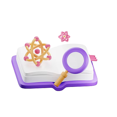Educational Decorative Ornament Set With Open Book Magnifying Glass And Atom Models 3d model