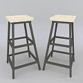Light Wood Striped Top Bar Stools with Dark Metal Frame 3d model
