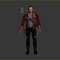 Game Movie Character Wearing Red Jacket With Utility Belt And Side Mask