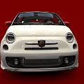 White Compact Sports Car With Red Accents And Stripes On Red Background
